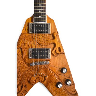 Custom Crown Dragon Engrave Carved Dargon Flying V 6 String Guitar - Image 2