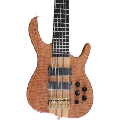 Custom Denver Smith Elite Figured Wood Quilted Maple 6 String Bass Ebony Fretboard Red LED