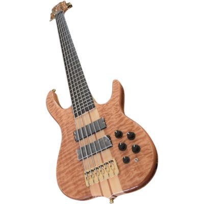 Custom Denver Smith Elite Figured Wood Quilted Maple 6 String Bass Ebony Fretboard Red LED - Image 9