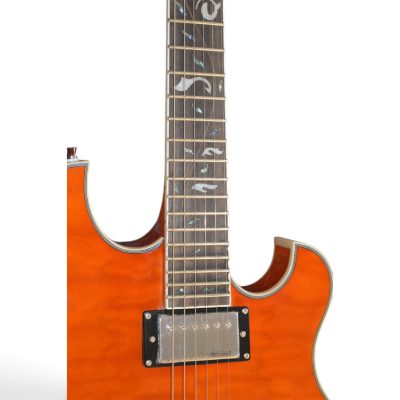 Custom Vesper Region PL G2 Amber Orange Flamed Maple Top Quilted Maple Back Guitar - Image 4