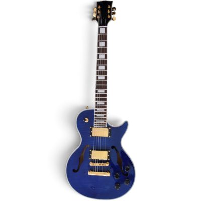 Custom Crown Alex Lifeson Fhole Florentine Cutaway Translucent Blue Semi Hollow Guitar - Image 3