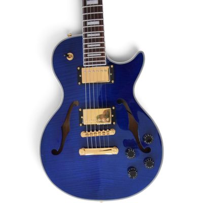 Custom Crown Alex Lifeson Fhole Florentine Cutaway Translucent Blue Semi Hollow Guitar