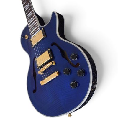 Custom Crown Alex Lifeson Fhole Florentine Cutaway Translucent Blue Semi Hollow Guitar - Image 7