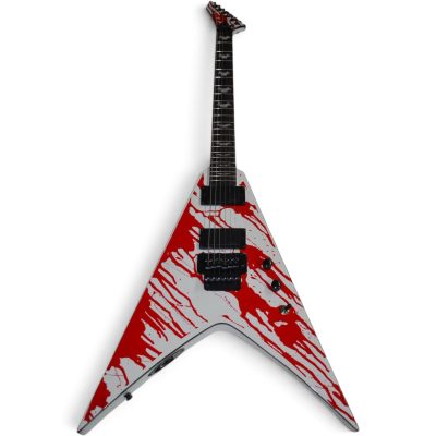 Custom Obsidian Flying V Padge White Red Blood Graphic Floyd Rose Tremolo Guitar - Image 8