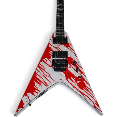 Custom Obsidian Flying V Padge White Red Blood Graphic Floyd Rose Tremolo Guitar