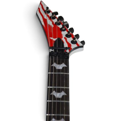 Custom Obsidian Flying V Padge White Red Blood Graphic Floyd Rose Tremolo Guitar - Image 6
