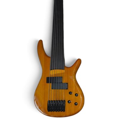 Custom Tornado Natural Finish 7 String Fretless Bass Humbucker Soapbar Pickups No Inlays