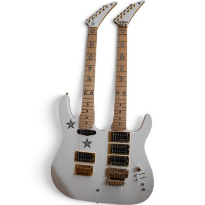 Custom Cinder Richie Sambora Double Neck Jersey Star 6 and 6 String White Guitar - Image 3