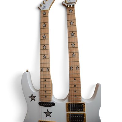 Custom Cinder Richie Sambora Double Neck Jersey Star 6 and 6 String White Guitar - Image 5