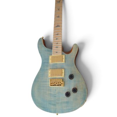 Custom Monarch Santana Teal Flamed Maple Top Pink Headstock Guitar