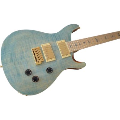 Custom Monarch Santana Teal Flamed Maple Top Pink Headstock Guitar - Image 7