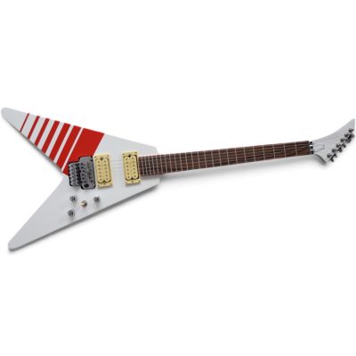 Custom Race Flying V Schenker Randy White Red Stripe Electric Guitar Floyd Rose Tremolo - Image 2