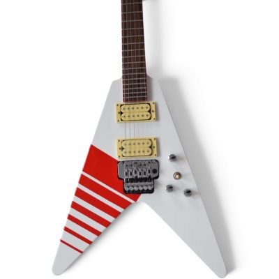 Custom Race Flying V Schenker Randy White Red Stripe Electric Guitar Floyd Rose Tremolo