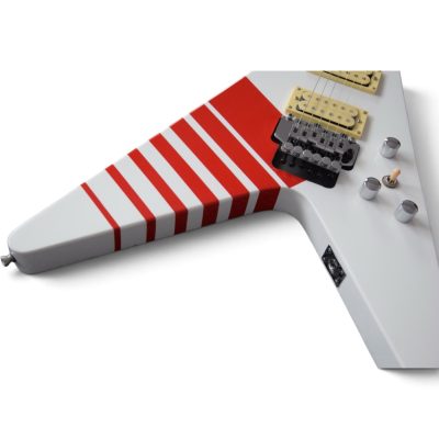Custom Race Flying V Schenker Randy White Red Stripe Electric Guitar Floyd Rose Tremolo - Image 6