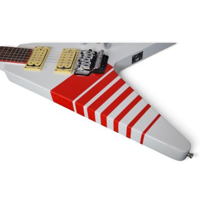 Custom Race Flying V Schenker Randy White Red Stripe Electric Guitar Floyd Rose Tremolo - Image 7