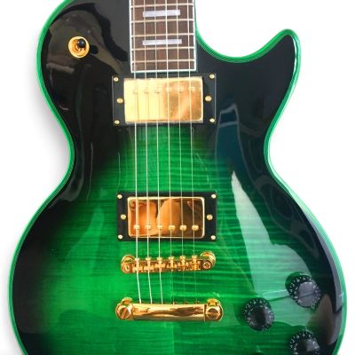 Custom Crown Black Green Burst Flamed Maple Top Electric Guitar - Image 2