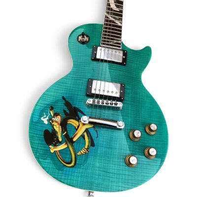 Custom Crown Teal Green Flamed Maple Top Embossed Snakepit Slash Electric Guitar