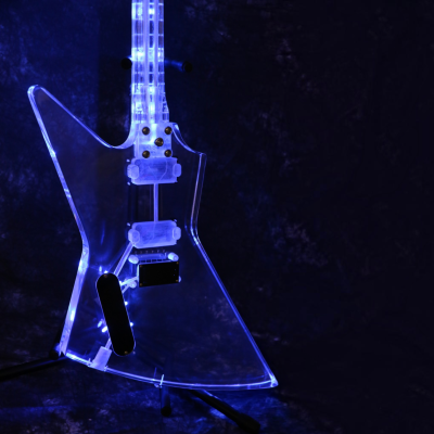 Custom Crown Korina Plexiglass Acrylic Explorer Blue Led Electric Guitar - Image 2