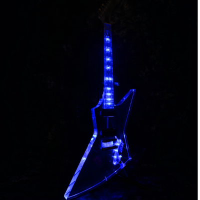 Custom Crown Korina Plexiglass Acrylic Explorer Blue Led Electric Guitar - Image 7