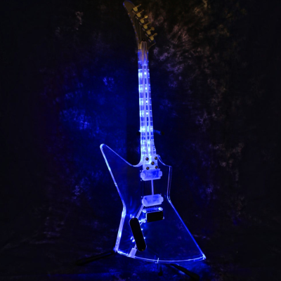Custom Crown Korina Plexiglass Acrylic Explorer Blue Led Electric Guitar - Image 3