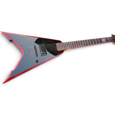 Custom Titan Gloss Black Bevel Red Mike Derks Jaw V Electric Guitar - Image 3