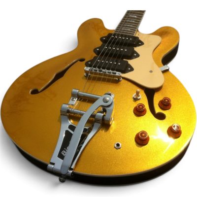 Custom Crown Noel Gallagher Gold Top Finish Fhole 3 Pickups P90 Bigsby Tremolo Guitar - Image 2