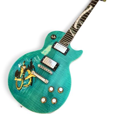 Custom Crown Teal Green Flamed Maple Top Embossed Snakepit Slash Electric Guitar - Image 7