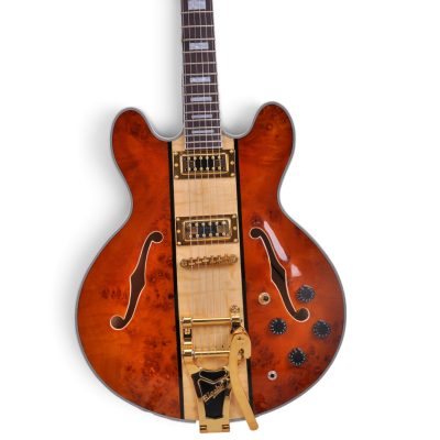 Custom Crown ES335 Burl Maple Top Bigsby Tremolo Electric Guitar