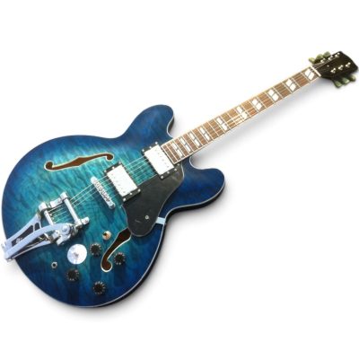 Custom Crown Chris ES335 Blueberry Burst Quilted Maple Top Bigsby Tremolo Electric Guitar - Image 3