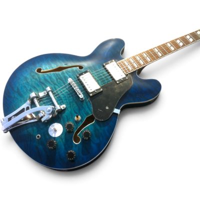 Custom Crown Chris ES335 Blueberry Burst Quilted Maple Top Bigsby Tremolo Electric Guitar