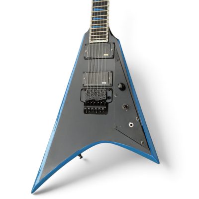 Custom Obsidian Flying V Alexi Laiho Gloss Black Blue Bevel Floyd Rose Tremolo Guitar