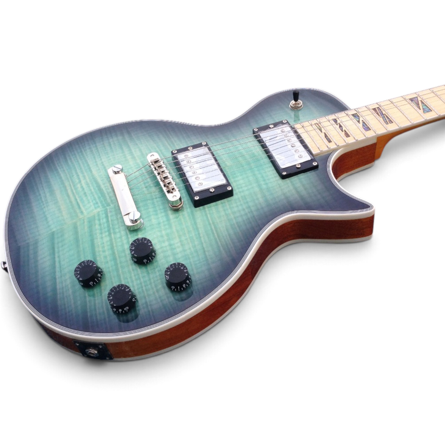 Custom Crown Teal Green Burst Flamed Maple Top Electric Guitar - Image 7