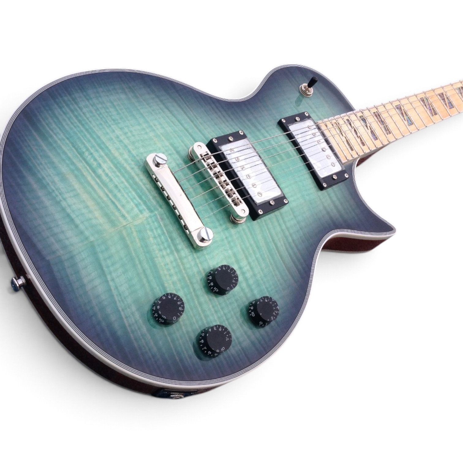 Custom Crown Teal Green Burst Flamed Maple Top Electric Guitar - Image 8