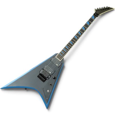 Custom Obsidian Flying V Alexi Laiho Gloss Black Blue Bevel Floyd Rose Tremolo Guitar - Image 3