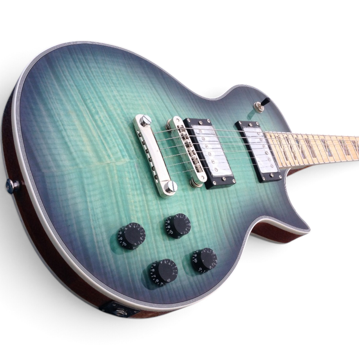 Custom Crown Teal Green Burst Flamed Maple Top Electric Guitar - Image 3