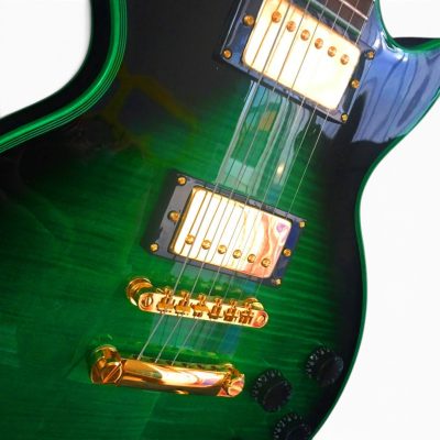 Custom Crown Black Green Burst Flamed Maple Top Electric Guitar - Image 3