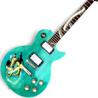 Custom Crown Teal Green Flamed Maple Top Embossed Snakepit Slash Electric Guitar - Image 6