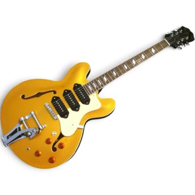 Custom Crown Noel Gallagher Gold Top Finish Fhole 3 Pickups P90 Bigsby Tremolo Guitar - Image 4