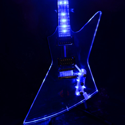 Custom Crown Korina Plexiglass Acrylic Explorer Blue Led Electric Guitar