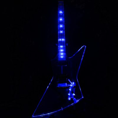 Custom Crown Korina Plexiglass Acrylic Explorer Blue Led Electric Guitar - Image 5