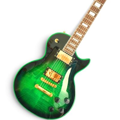 Custom Crown Black Green Burst Flamed Maple Top Electric Guitar - Image 4