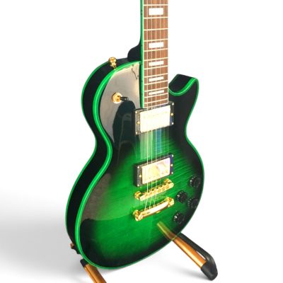 Custom Crown Black Green Burst Flamed Maple Top Electric Guitar - Image 5
