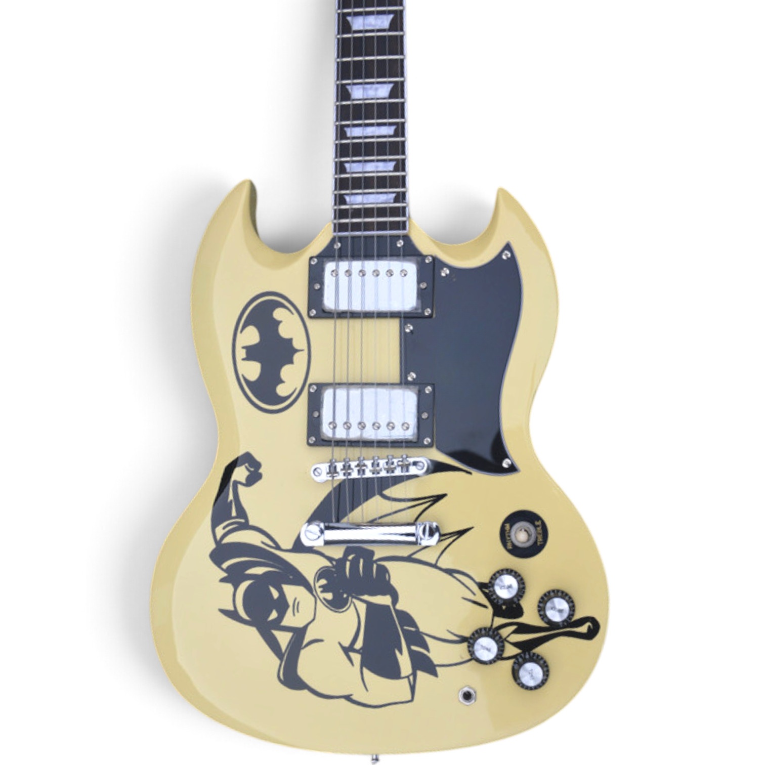 Custom Crown SG Cream Batman Finish 6 String Guitar