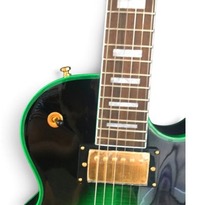 Custom Crown Black Green Burst Flamed Maple Top Electric Guitar - Image 9
