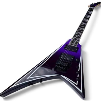 Custom Obsidian Flying V Alexi Laiho Purple Fade Satin Black Floyd Rose Tremolo Guitar - Image 6
