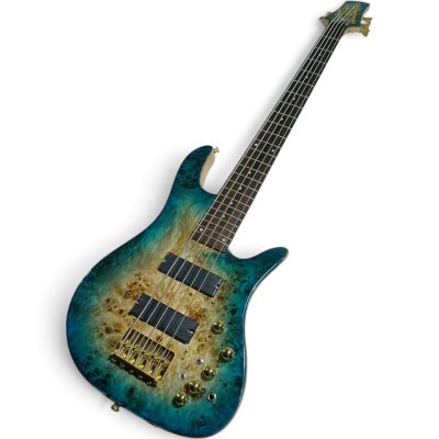 Custom Axis SR Cerulean Blue Burst Burl Top 5 String Bass - Image 8