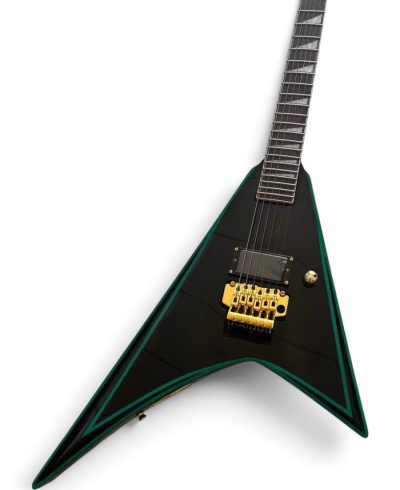 Custom Race Randy Flying V Black With Green Bevels RR24 Guitar Floyd Rose Tremolo - Image 2