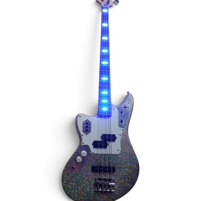 Custom Regent Silver Sparkle Finish Jaguar 4 String Bass Blue LED Fret Markers