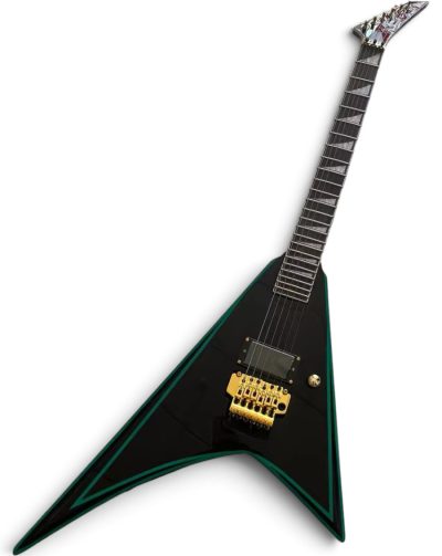 Custom Race Randy Flying V Black With Green Bevels RR24 Guitar Floyd Rose Tremolo - Image 7