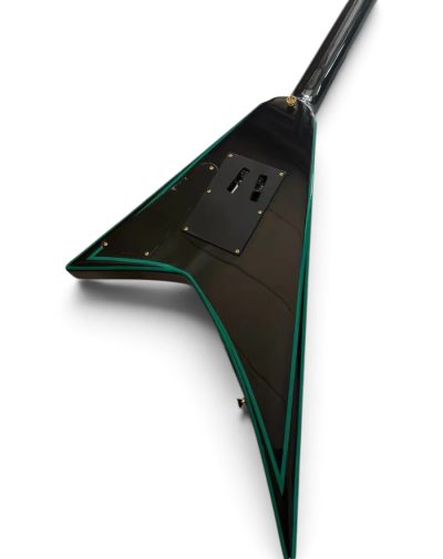 Custom Race Randy Flying V Black With Green Bevels RR24 Guitar Floyd Rose Tremolo - Image 4